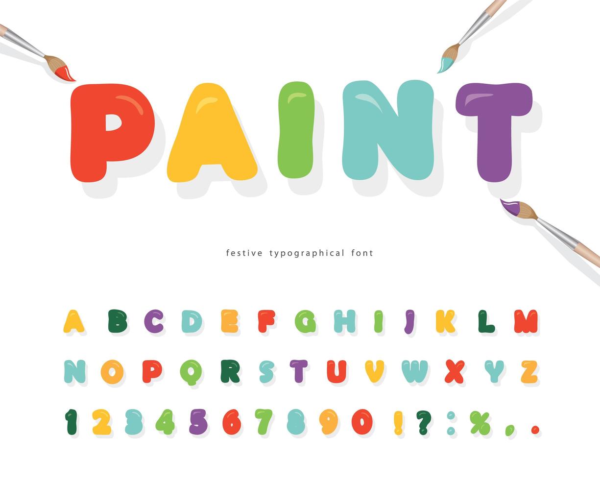 cartoon verf lettertype voor kinderen ontwerp vector