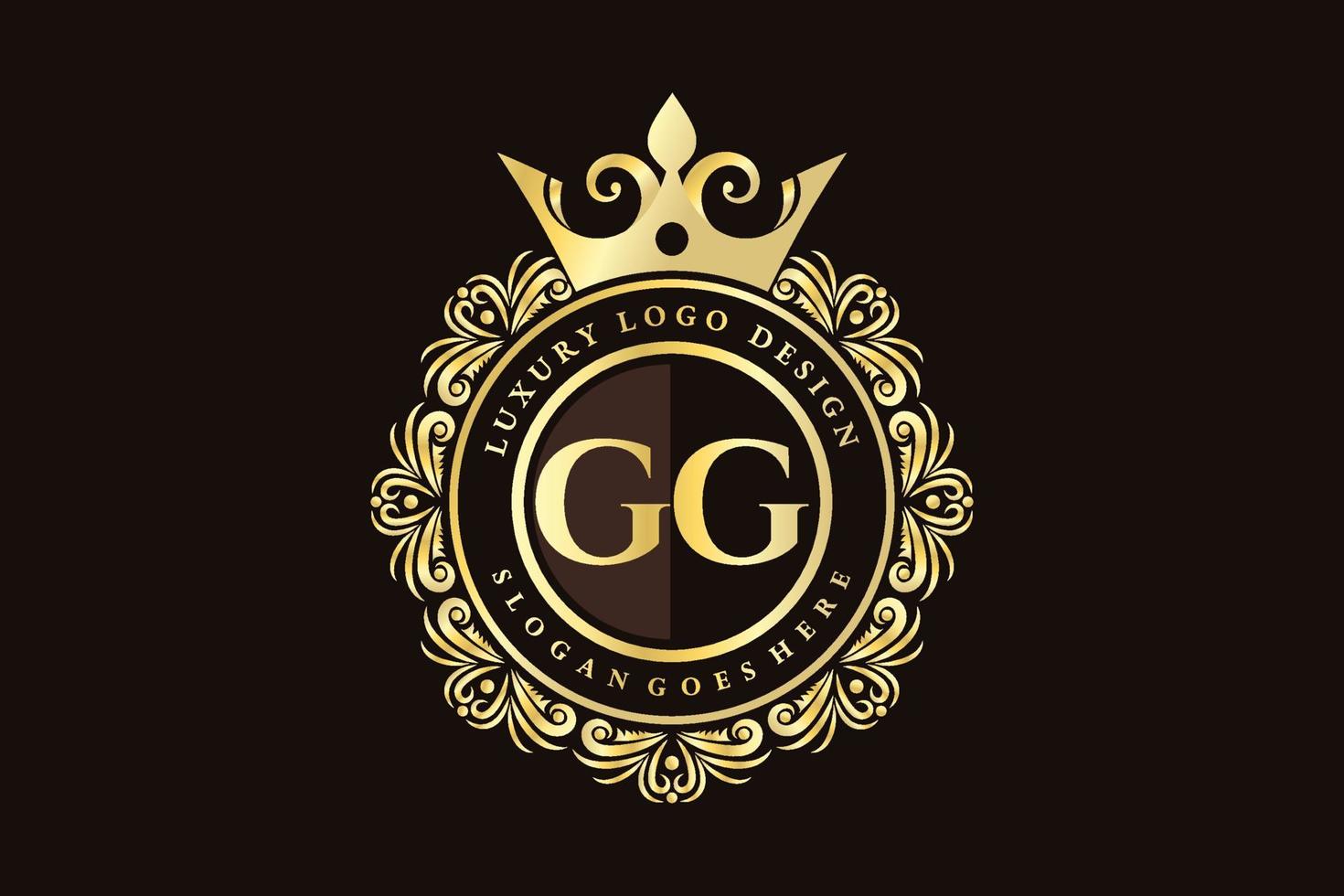 gg eerste brief goud kalligrafische vrouwelijk bloemen hand- getrokken heraldisch monogram antiek wijnoogst stijl luxe logo ontwerp premie vector