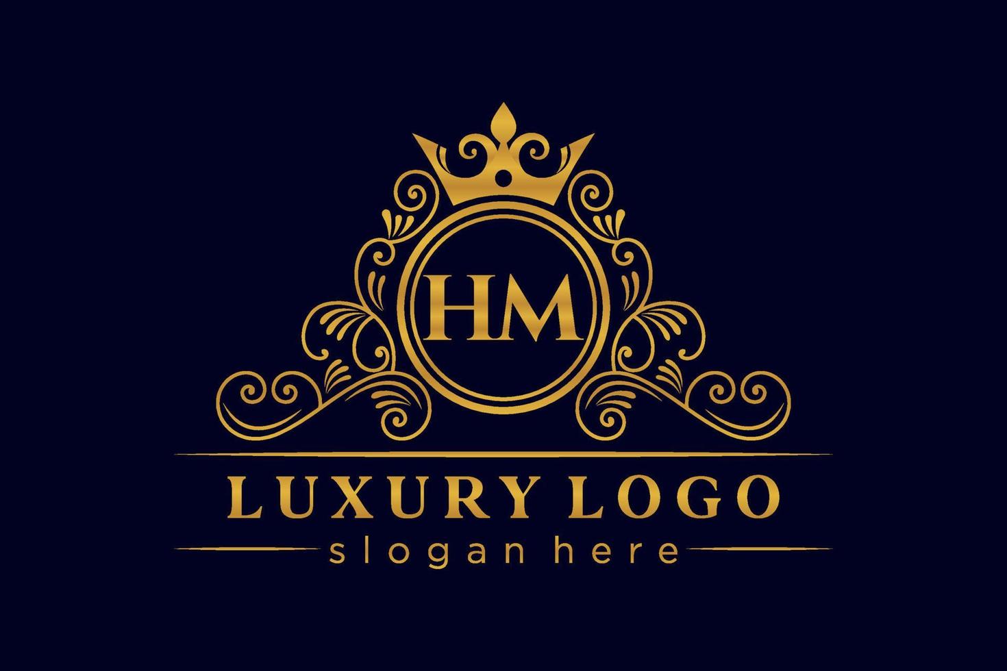 hm eerste brief goud kalligrafische vrouwelijk bloemen hand- getrokken heraldisch monogram antiek wijnoogst stijl luxe logo ontwerp premie vector