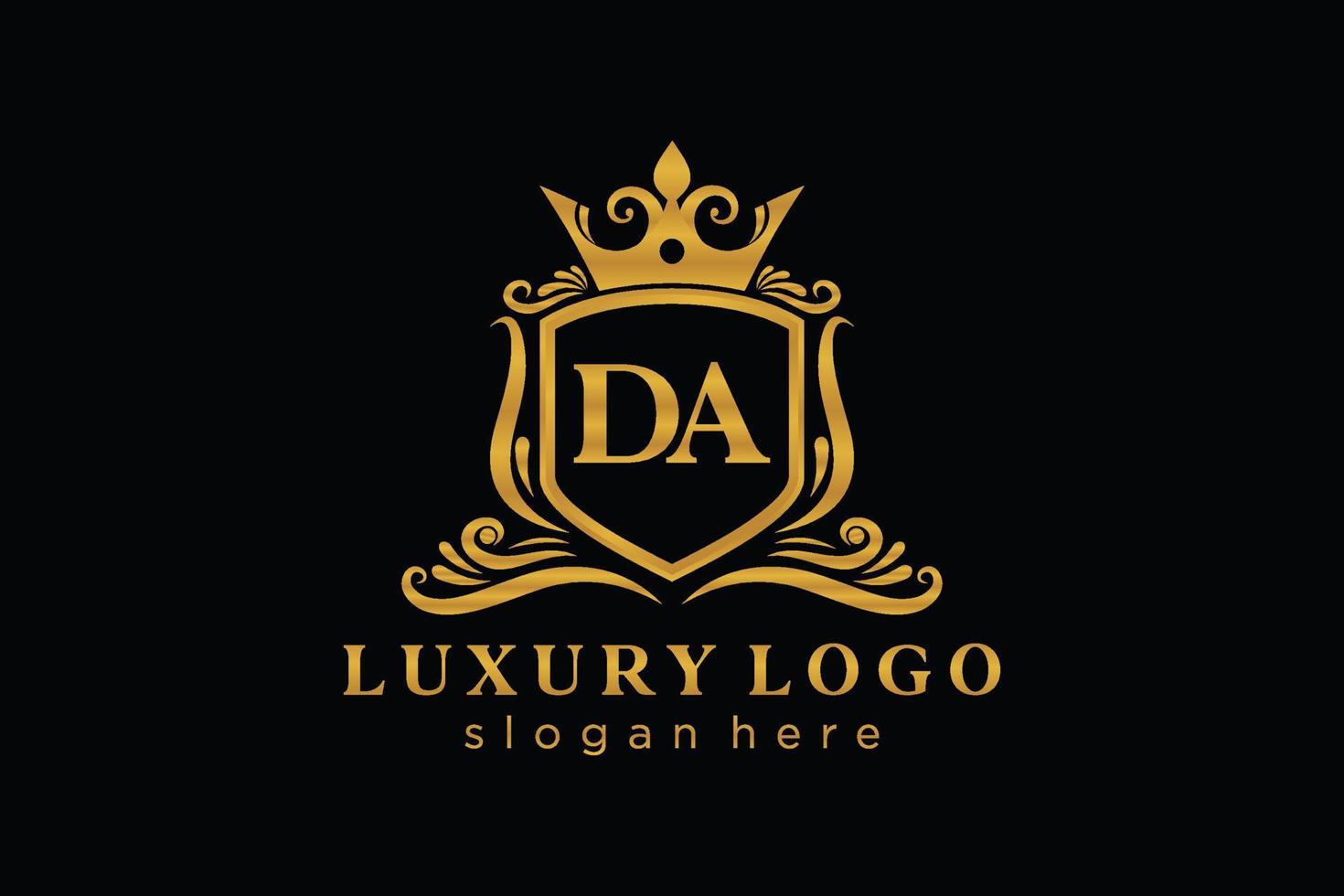 eerste da brief Koninklijk luxe logo sjabloon in vector kunst voor restaurant, royalty, boetiek, cafe, hotel, heraldisch, sieraden, mode en andere vector illustratie.