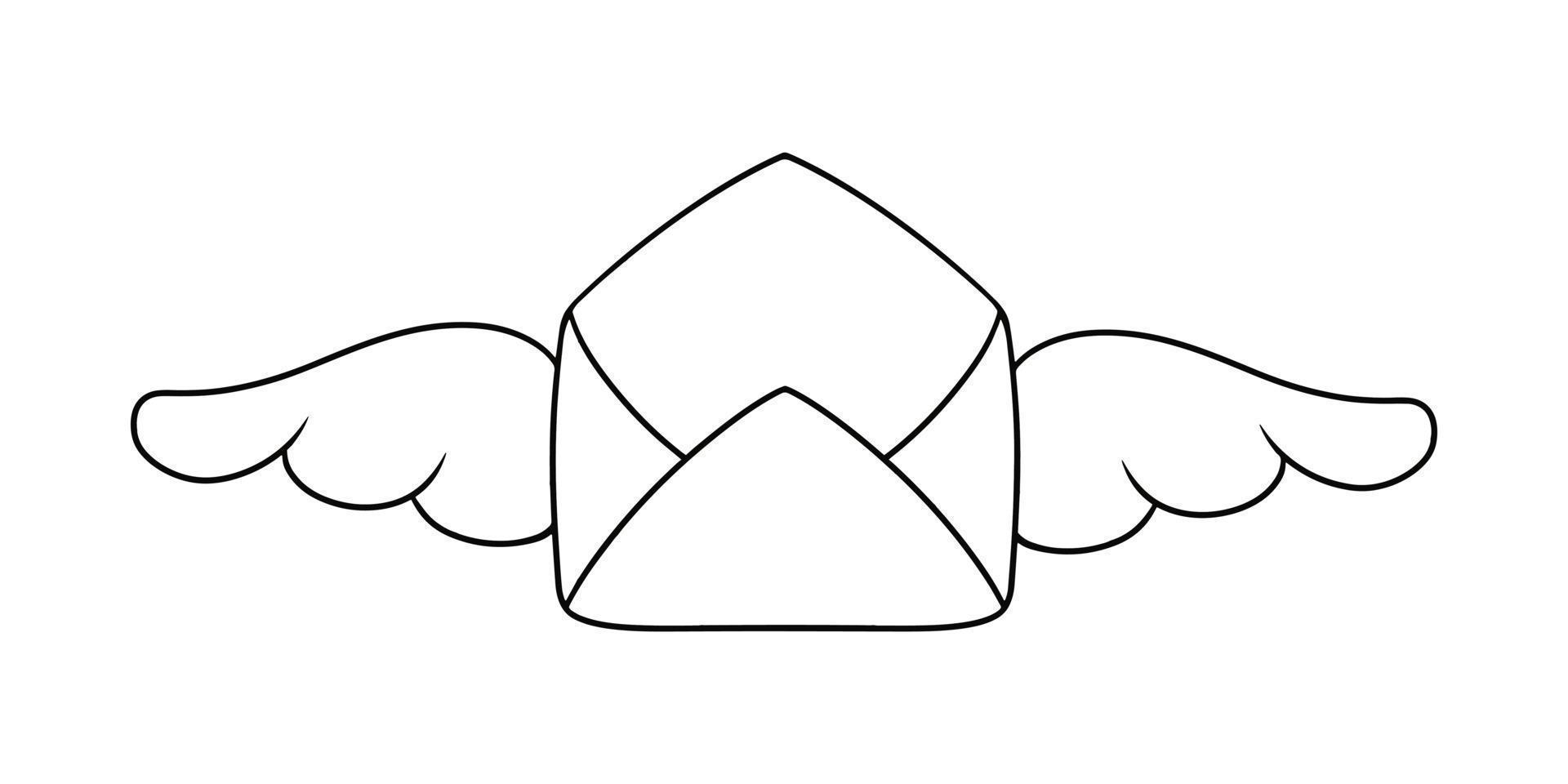 monochroom afbeelding, wijnoogst romantisch Open envelop met Vleugels, vector illustratie in tekenfilm stijl Aan wit achtergrond