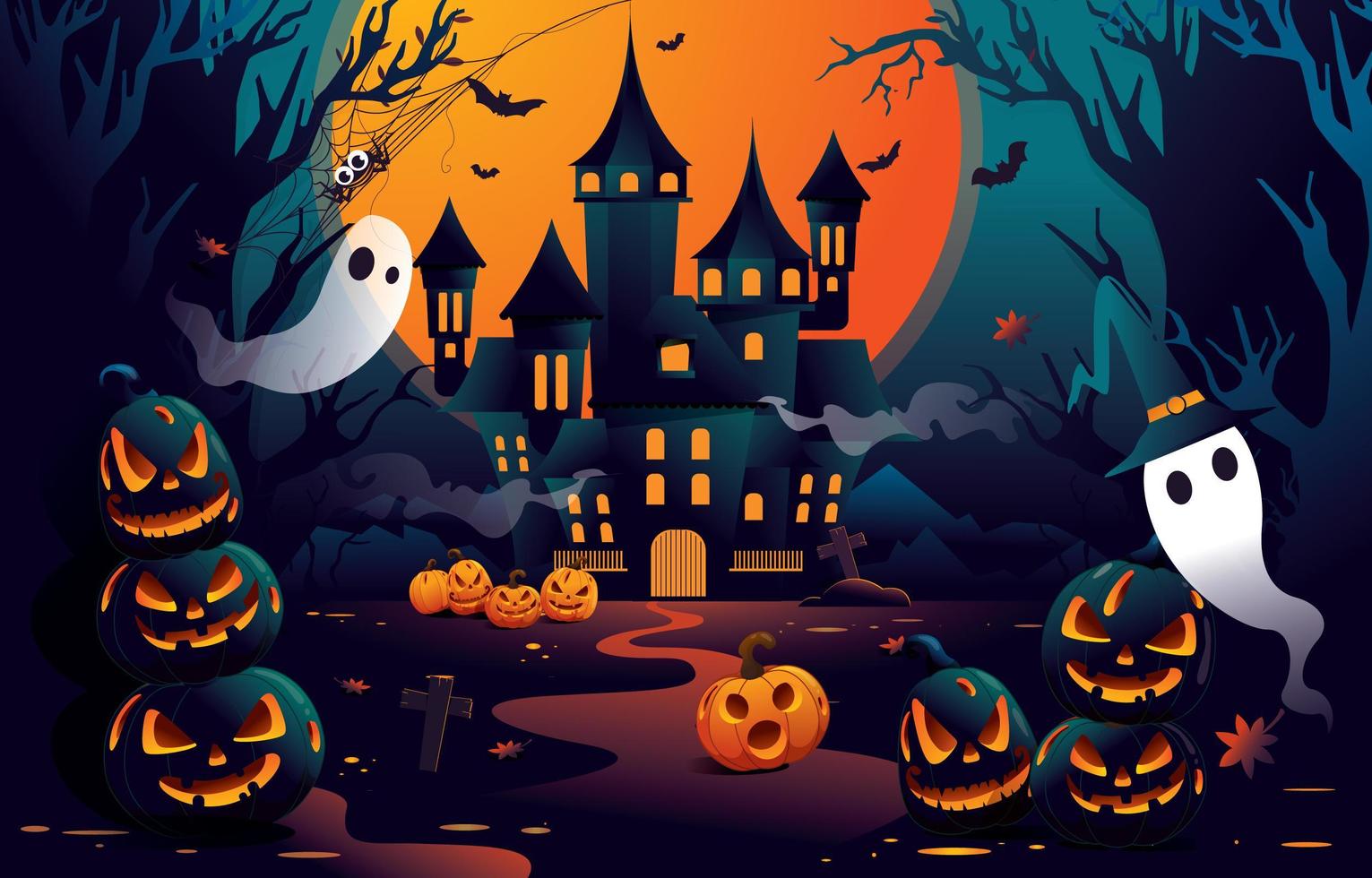 happy halloween van het spookachtige kasteel vector