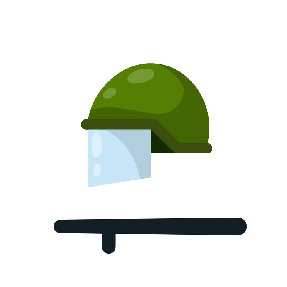 soldaat helm. schild mep. bescherming van hoofd van de speciaal eenheden. rubber wapenstok. Politie en leger uniformen. vector