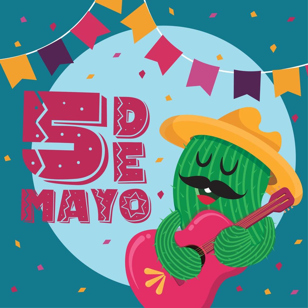 cinco de mayo poster met schattig cactus karakter vector illustratie