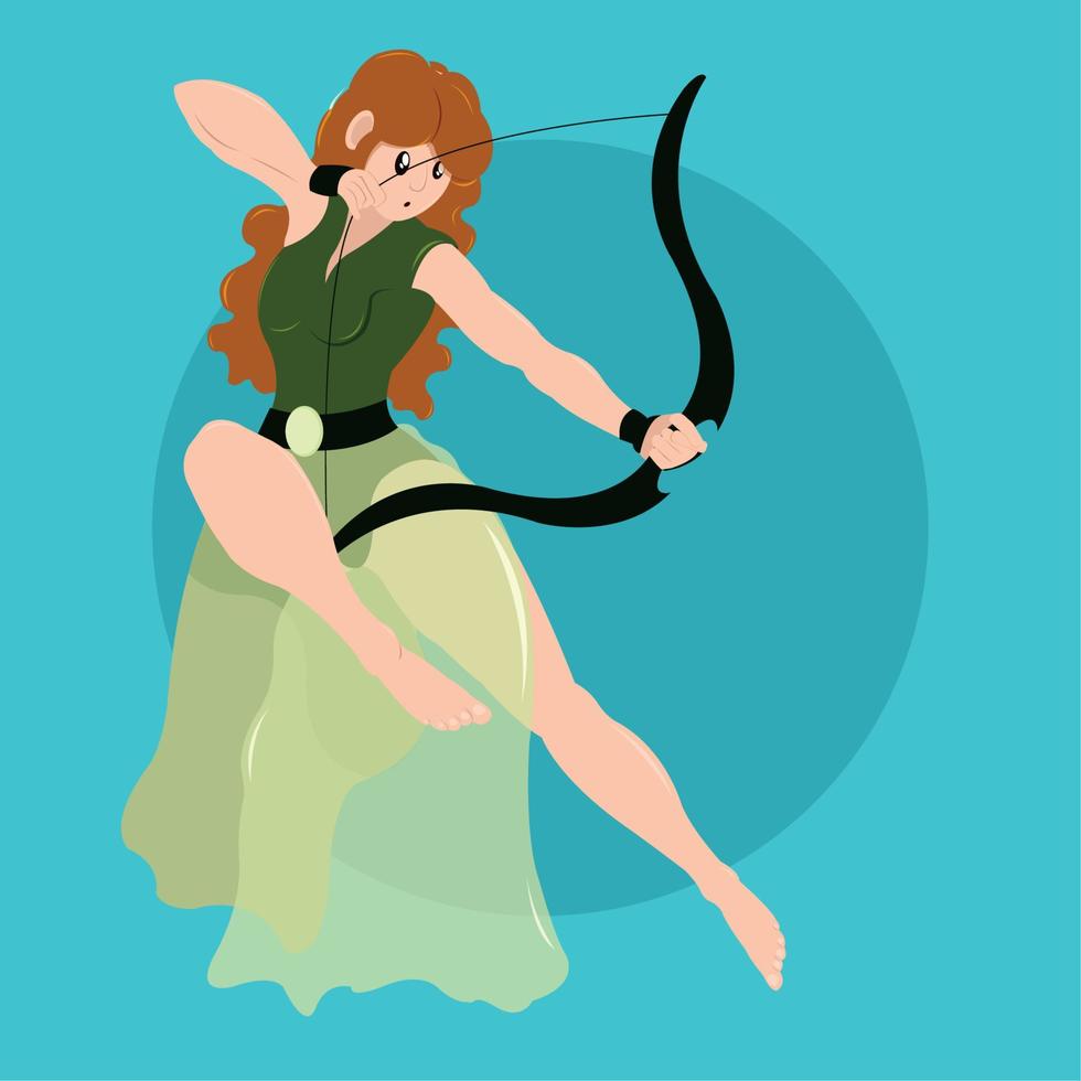 geïsoleerd schattig vrouw boogschutter middeleeuws karakter vector illustratie