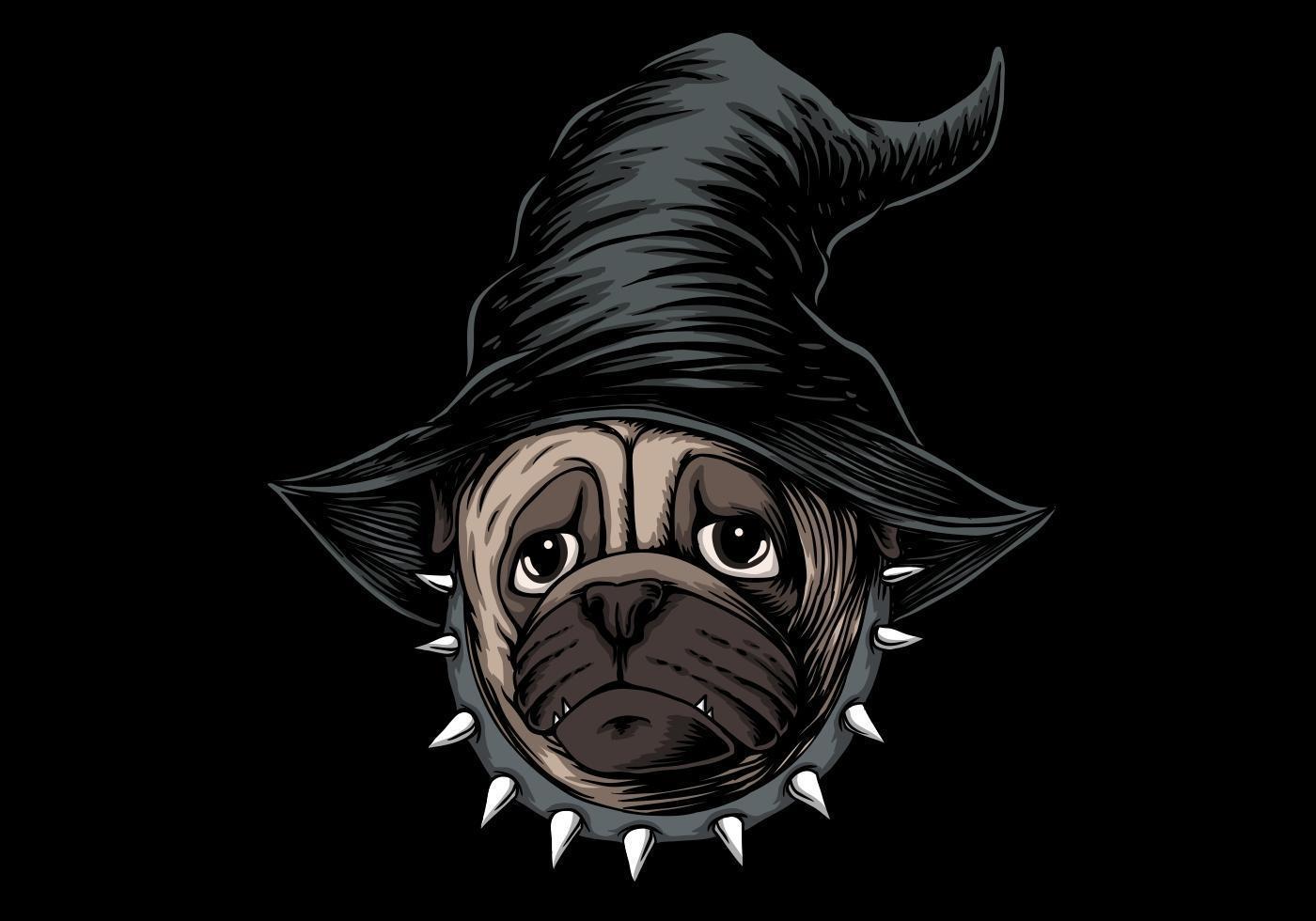 halloween pug hond met heksenhoed vector