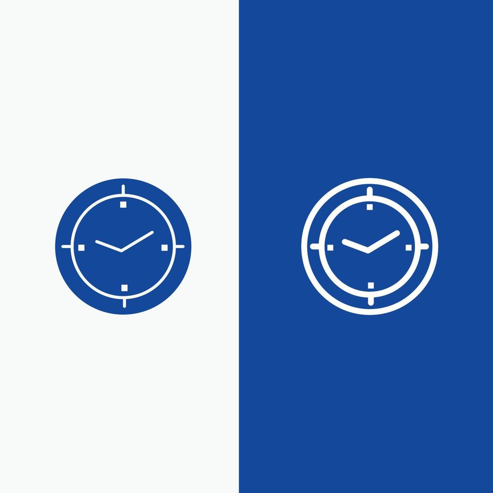 tijd timer kompas machine lijn en glyph solide icoon blauw banier vector