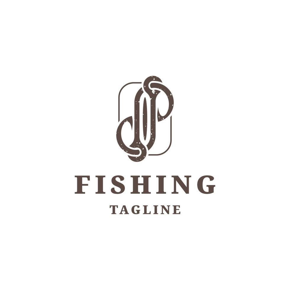visvangst haak logo met wijnoogst stijl ontwerp sjabloon vector illustratie
