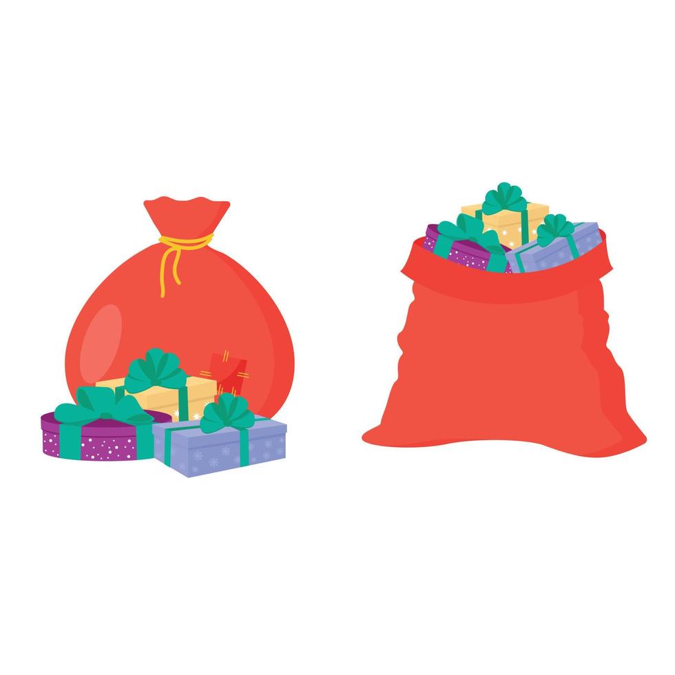 rood zak van de kerstman claus met geschenken. vector illustratie