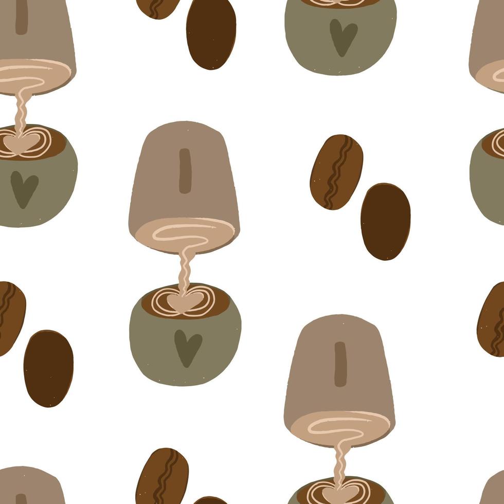 naadloos patroon met koffie en melk en koffie bonen vector