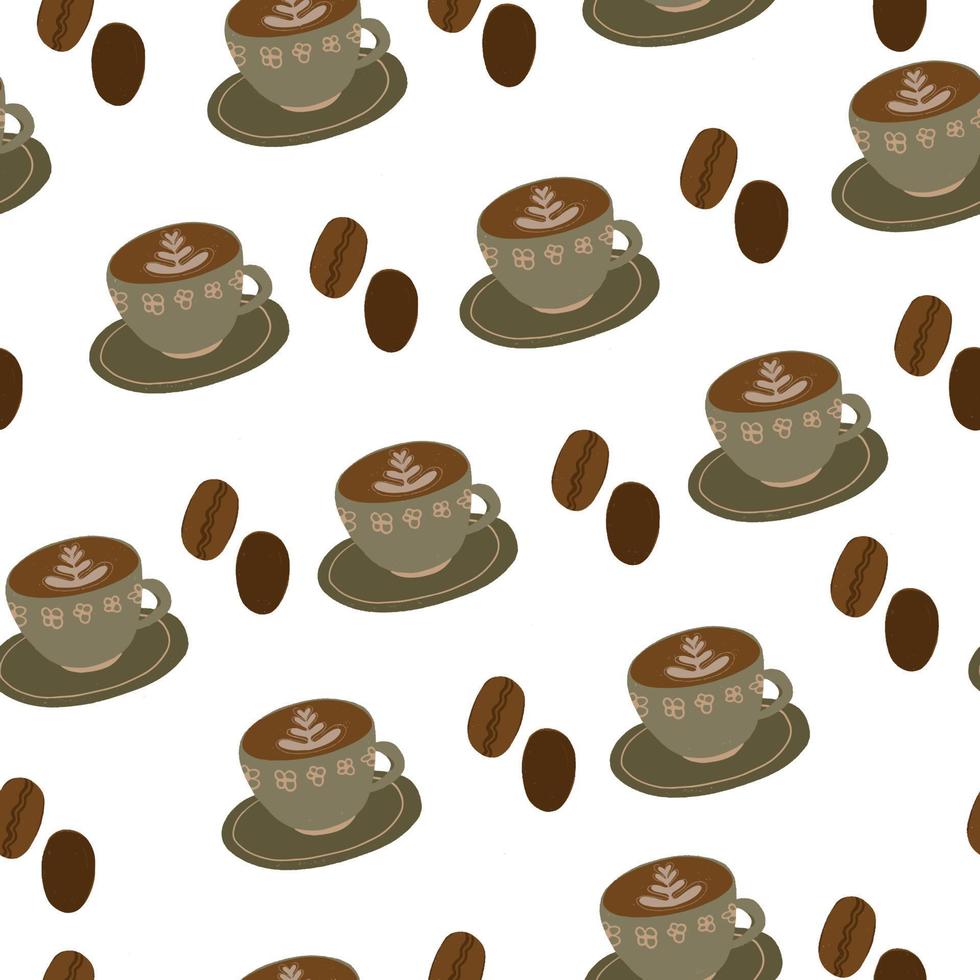 naadloos patroon met koffie kop en koffie bonen vector