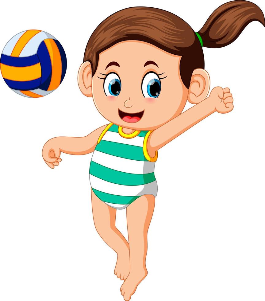 jong vrouw spelen volleybal Aan strand vector