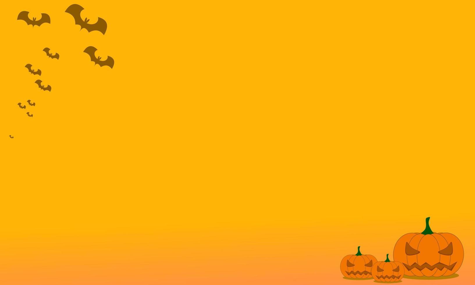 oranje vector achtergrond met silhouet van een knuppel en meerdere pompoenen