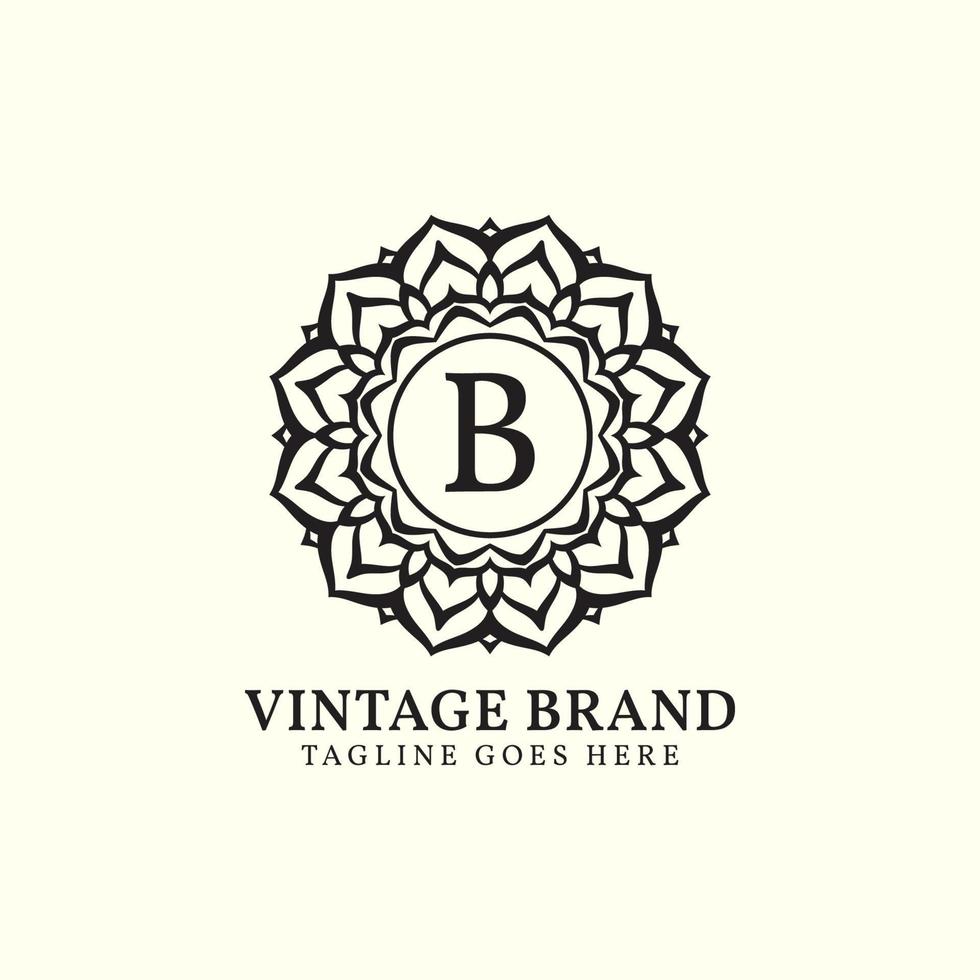 luxueus mandala wijnoogst brief b vector logo ontwerp