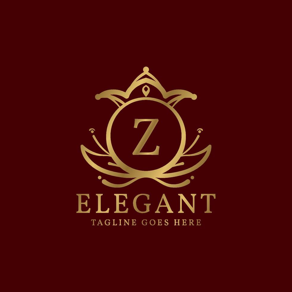 brief z elegant bladeren en kroon kam vector logo ontwerp