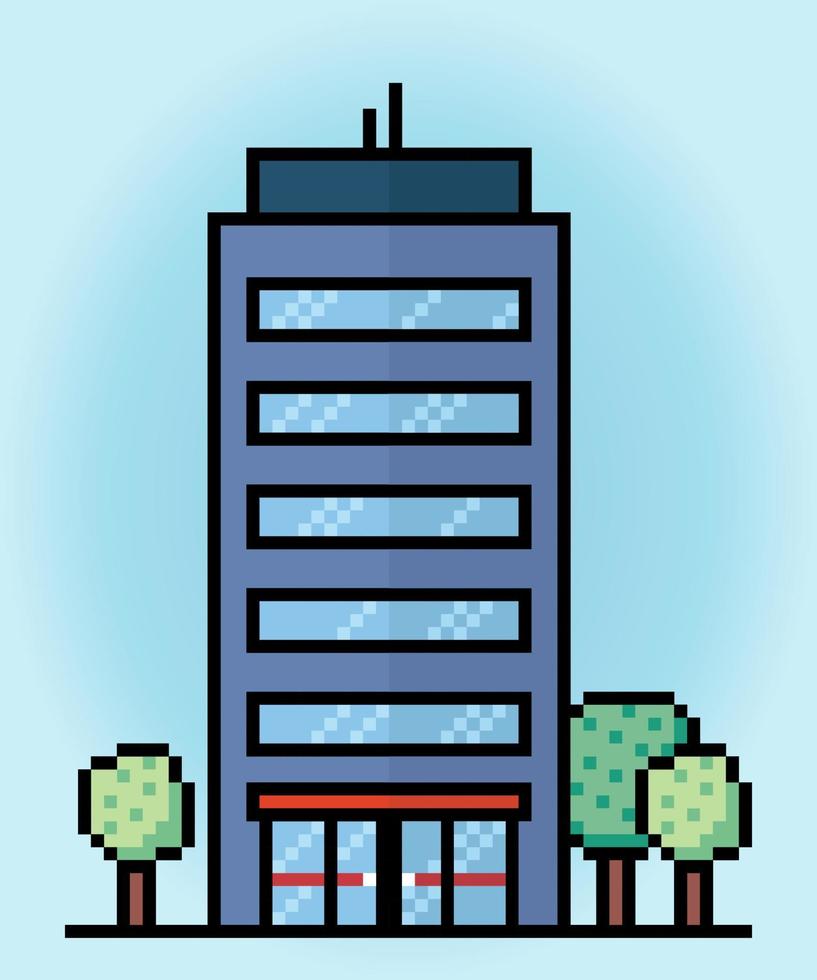 8-bits pixel icoon hoog gebouw in vector illustraties voor spel middelen en web pictogrammen