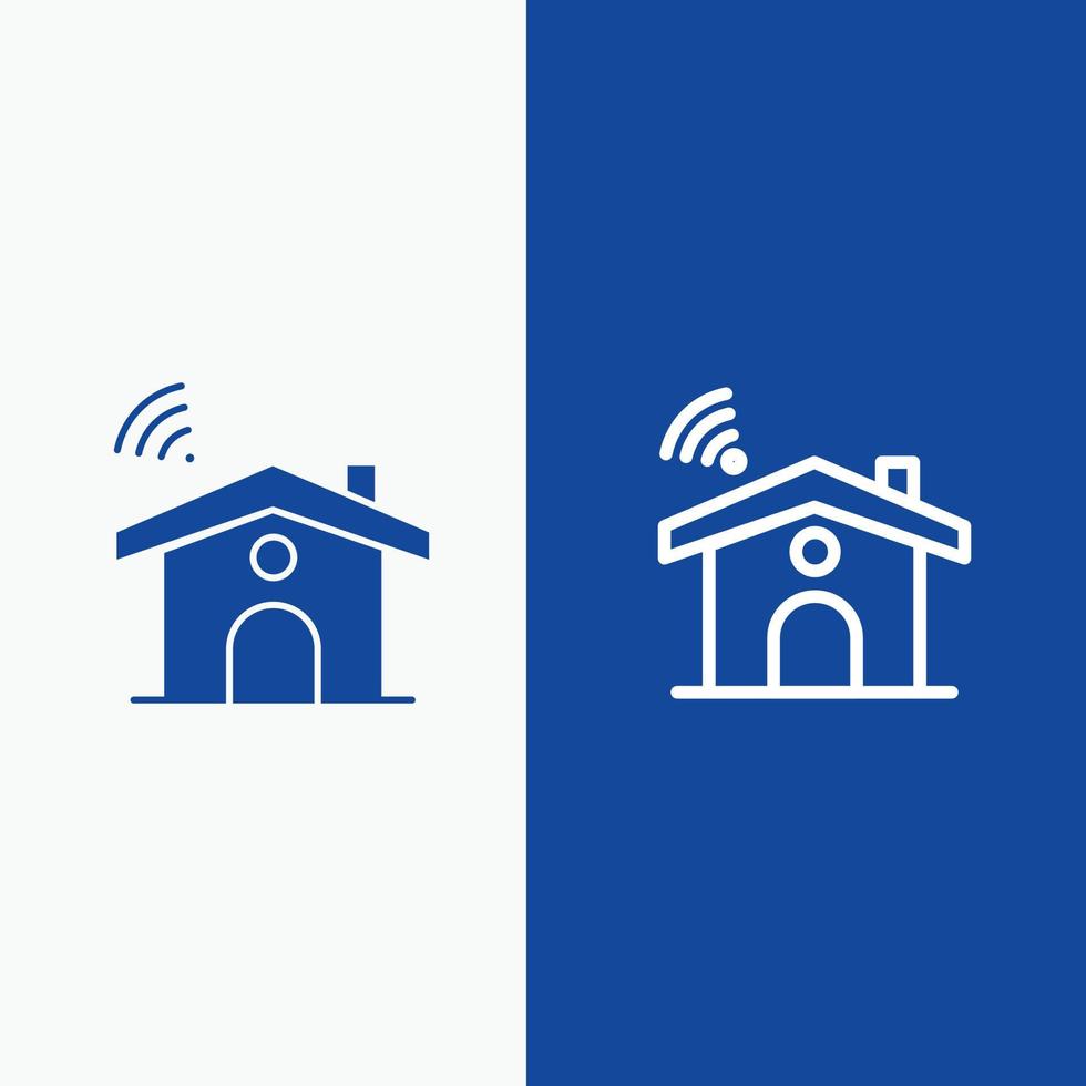 Wifi onderhoud signaal huis lijn en glyph solide icoon blauw banier lijn en glyph solide icoon blauw banne vector