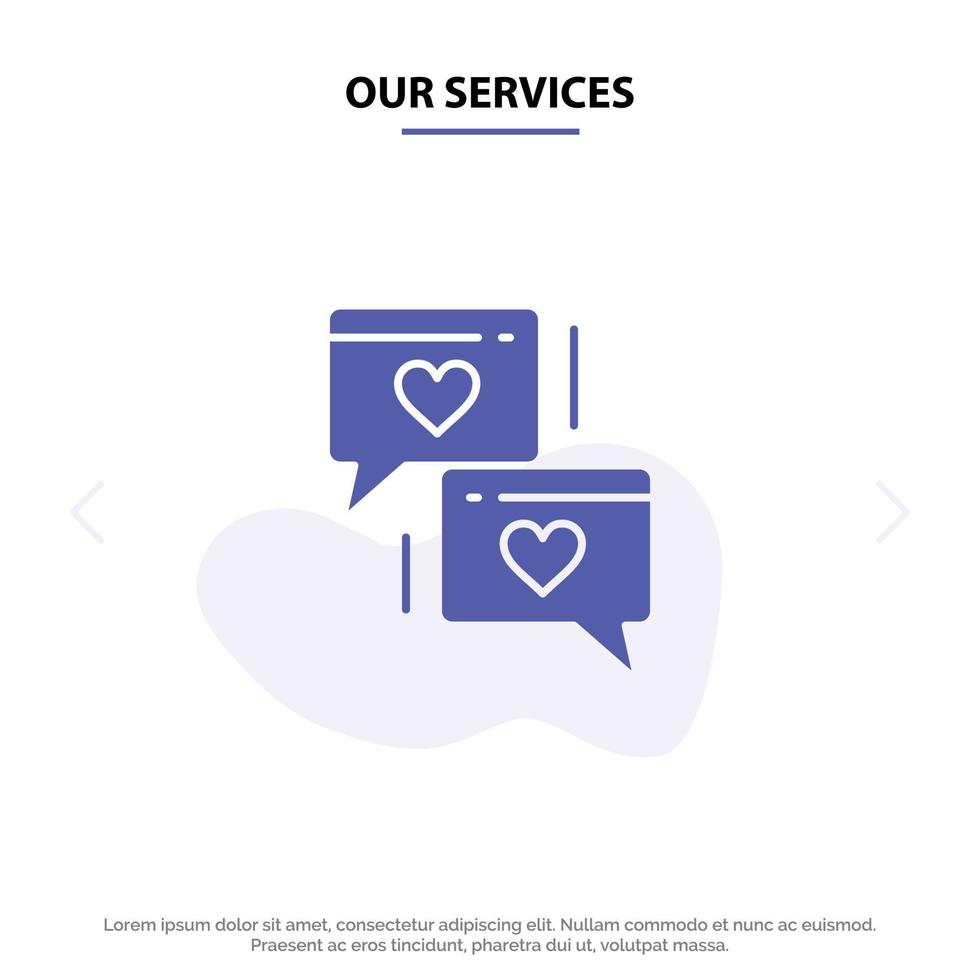 onze Diensten babbelen liefde hart bruiloft solide glyph icoon web kaart sjabloon vector