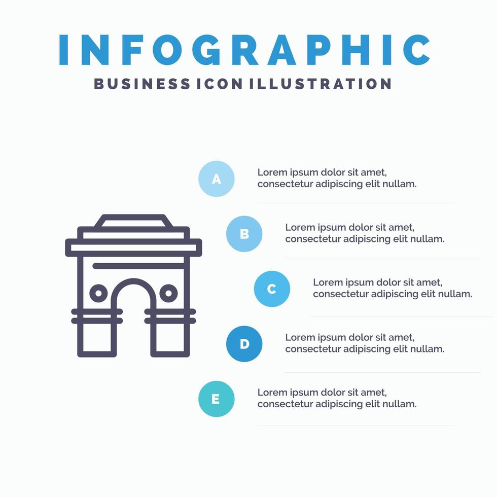 cultuur globaal hindoeïsme Indië Indisch Sri Lanka tempel lijn icoon met 5 stappen presentatie infographic vector