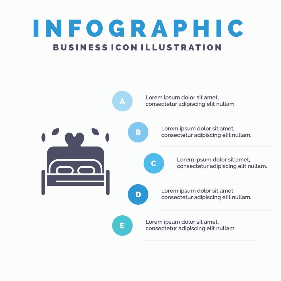 bed liefde hart bruiloft solide icoon infographics 5 stappen presentatie achtergrond vector