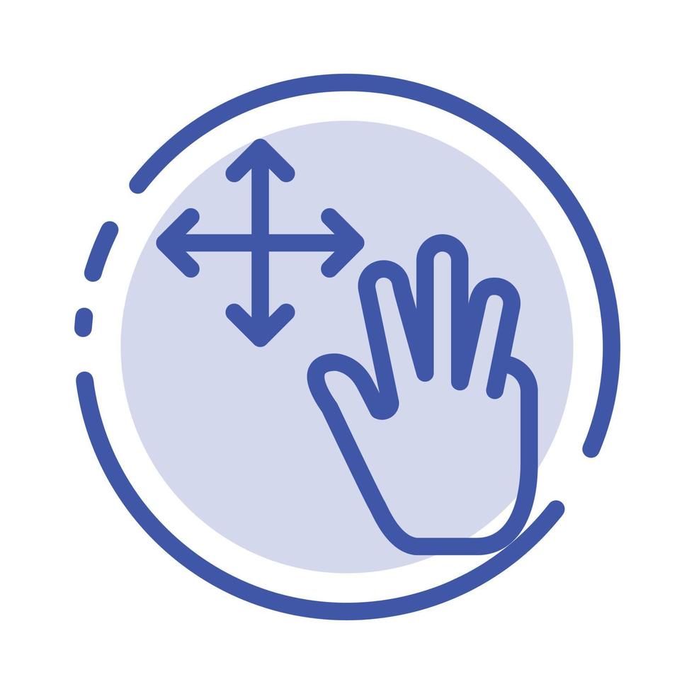 drie vinger gebaren houden blauw stippel lijn lijn icoon vector