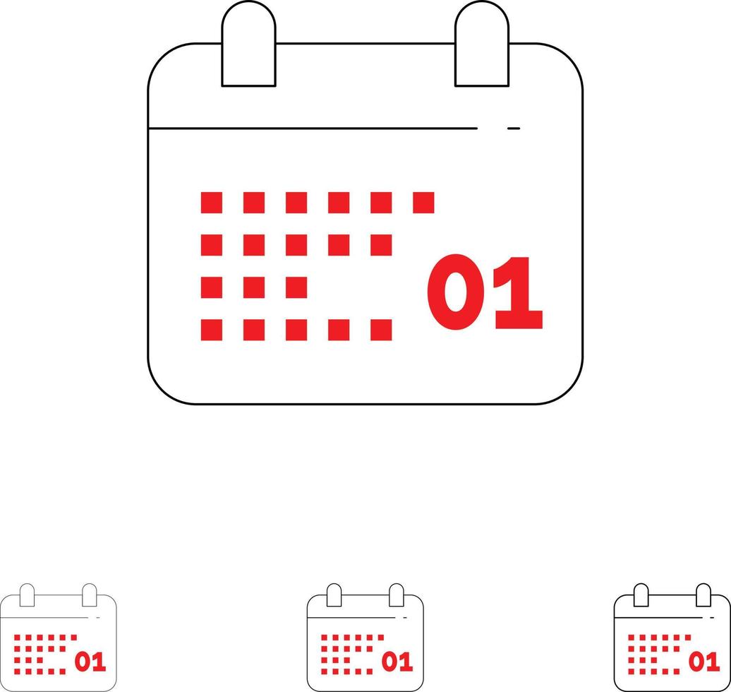 Canada kalender datum dag stoutmoedig en dun zwart lijn icoon reeks vector