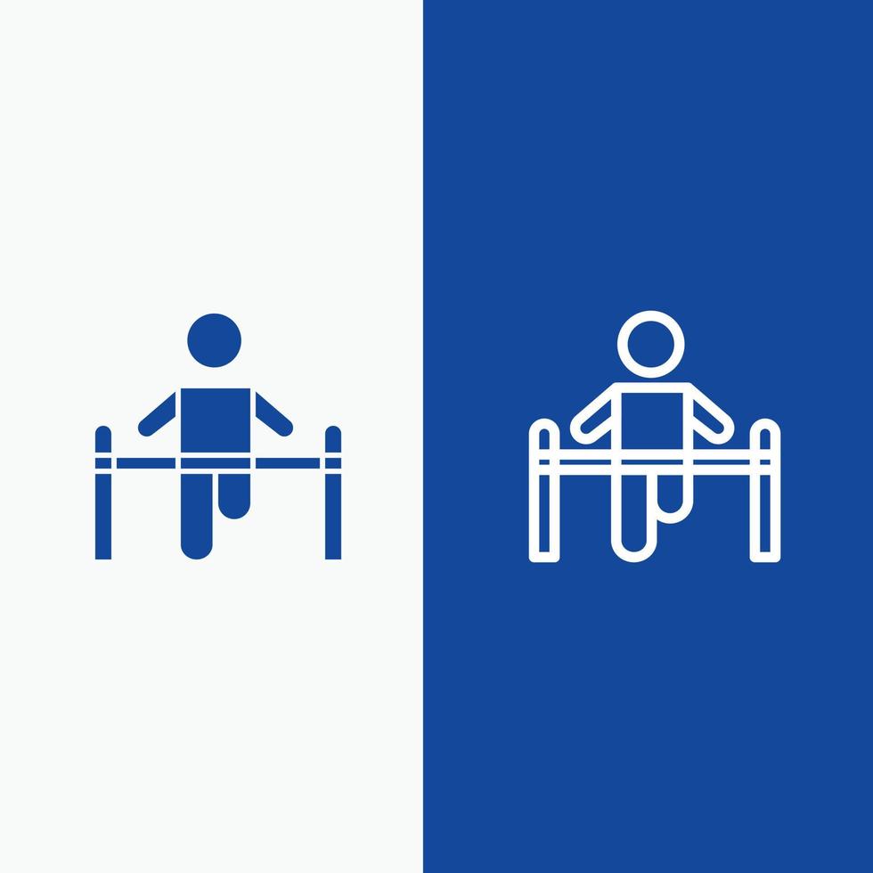 oefening Sportschool gymnastiek- Gezondheid Mens lijn en glyph solide icoon blauw banier lijn en glyph solide icoon bl vector