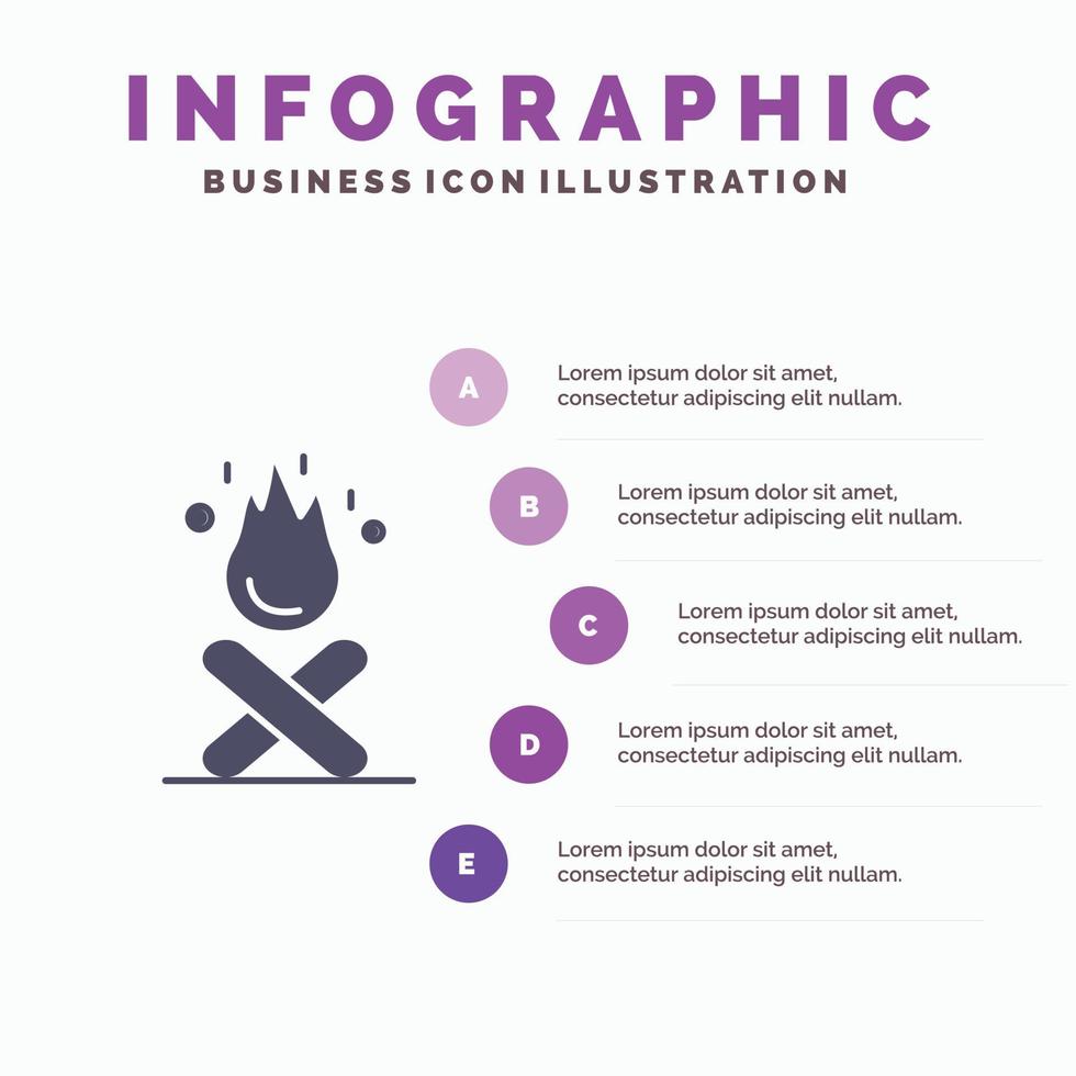 vreugdevuur kampvuur camping brand infographics presentatie sjabloon 5 stappen presentatie vector