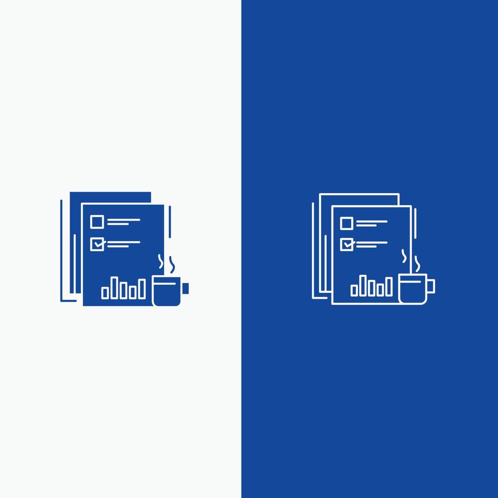 koffie financieel markt nieuws krant- kranten papier lijn en glyph solide icoon blauw banier lijn een vector