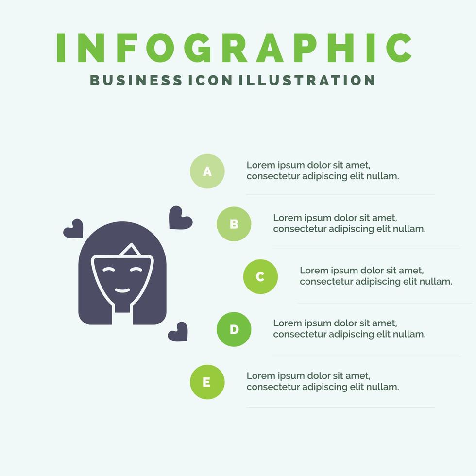 meisje persoon vrouw avatar Dames solide icoon infographics 5 stappen presentatie achtergrond vector