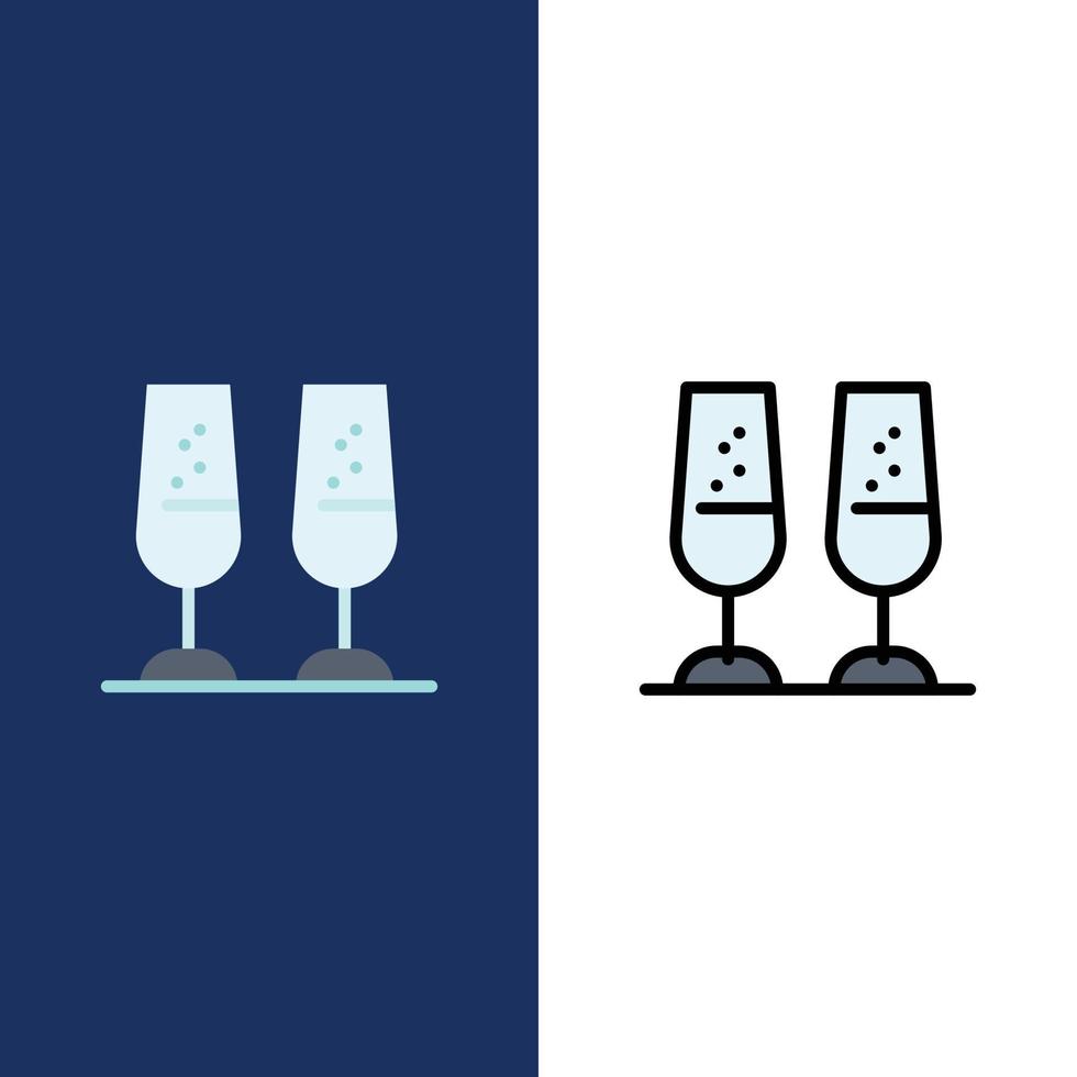 viering Champagne bril proost roosteren pictogrammen vlak en lijn gevulde icoon reeks vector blauw backg