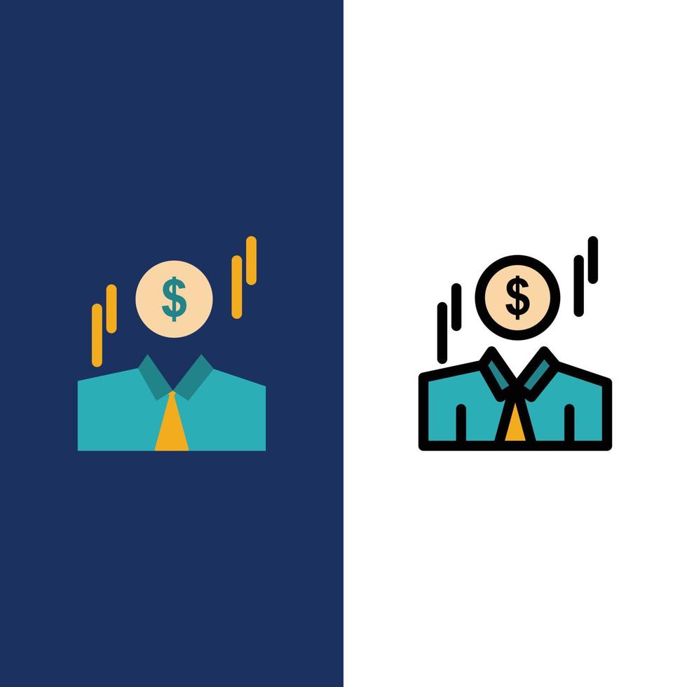 zakenman dollar Mens geld pictogrammen vlak en lijn gevulde icoon reeks vector blauw achtergrond