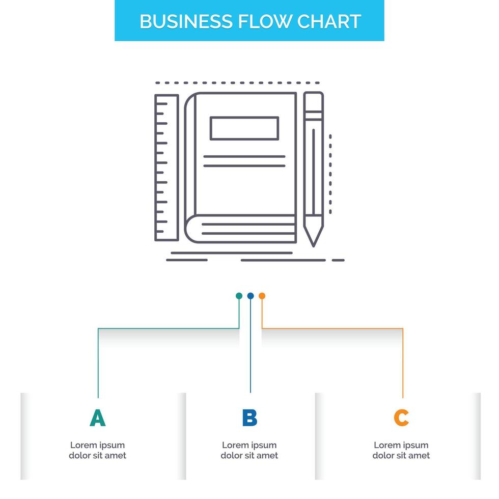 boek. notebook. kladblok. zak. schetsen bedrijf stromen tabel ontwerp met 3 stappen. lijn icoon voor presentatie achtergrond sjabloon plaats voor tekst vector