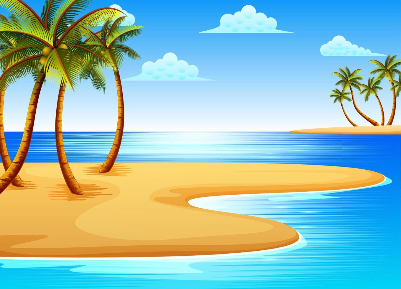 de mooi tropisch strand visie met sommige kokosnoot bomen Aan de kust vector