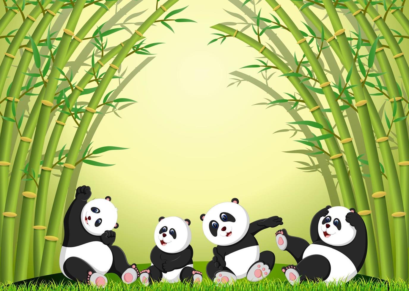 de panda actie spelen samen onder de bamboe vector