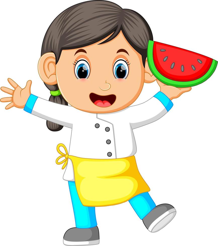 een vrouw chef Holding watermeloen vector
