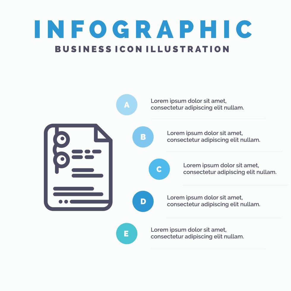 het dossier document school- onderwijs lijn icoon met 5 stappen presentatie infographics achtergrond vector