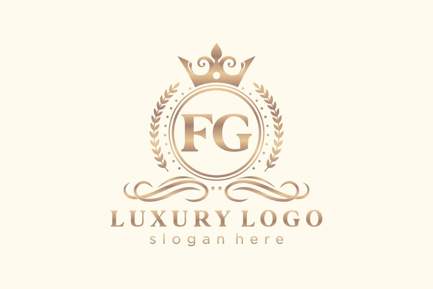 eerste fg brief Koninklijk luxe logo sjabloon in vector kunst voor restaurant, royalty, boetiek, cafe, hotel, heraldisch, sieraden, mode en andere vector illustratie.