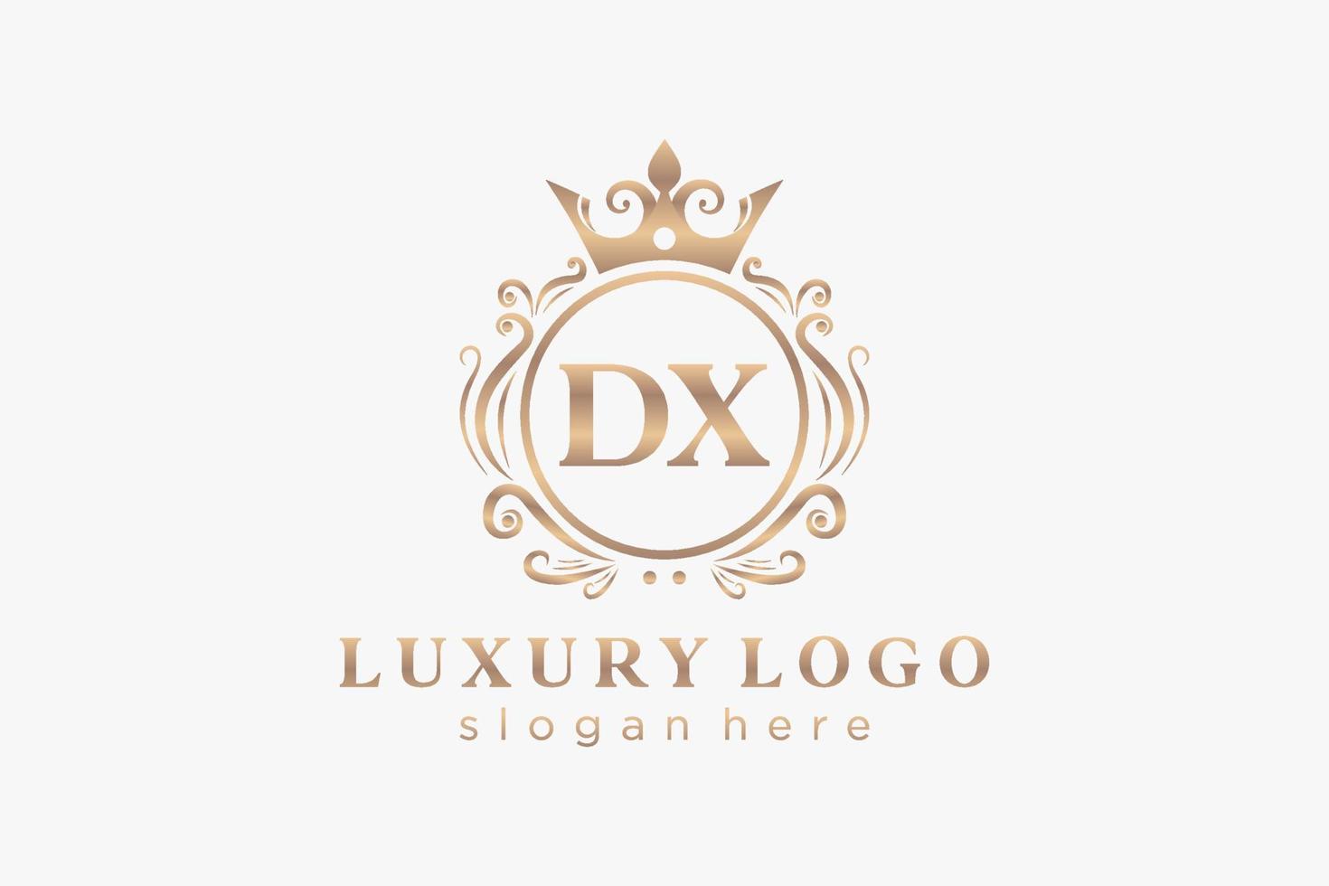 eerste dx brief Koninklijk luxe logo sjabloon in vector kunst voor restaurant, royalty, boetiek, cafe, hotel, heraldisch, sieraden, mode en andere vector illustratie.