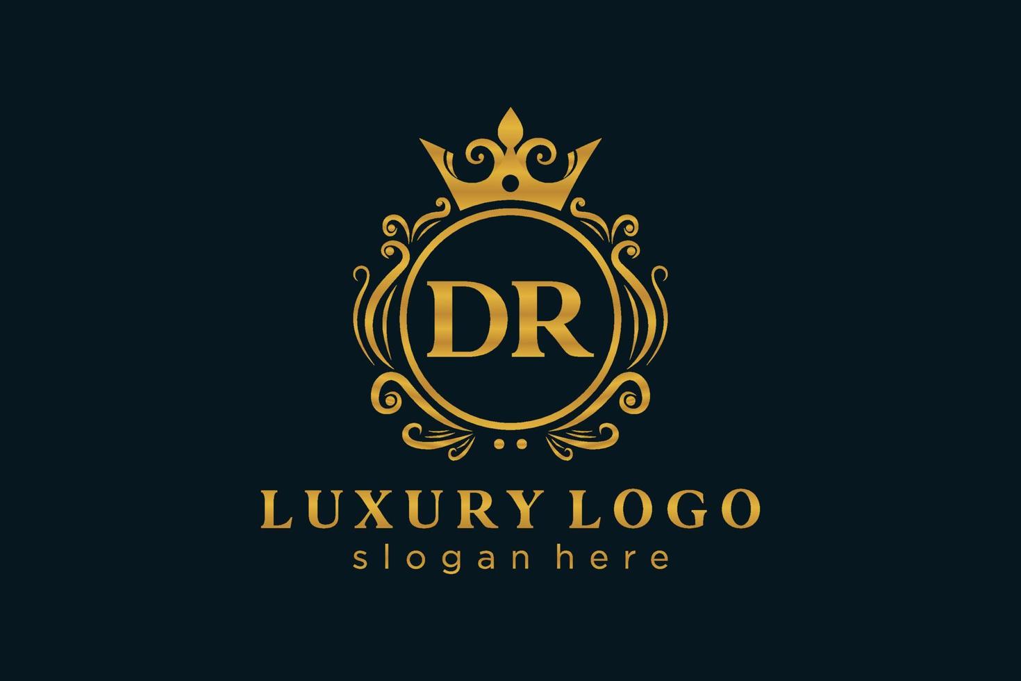 eerste dr brief Koninklijk luxe logo sjabloon in vector kunst voor restaurant, royalty, boetiek, cafe, hotel, heraldisch, sieraden, mode en andere vector illustratie.