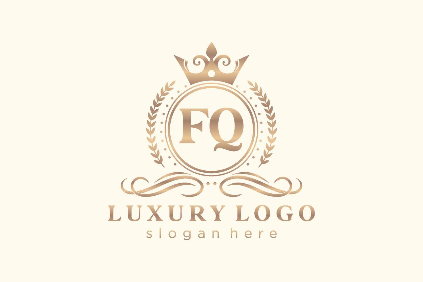 eerste fq brief Koninklijk luxe logo sjabloon in vector kunst voor restaurant, royalty, boetiek, cafe, hotel, heraldisch, sieraden, mode en andere vector illustratie.