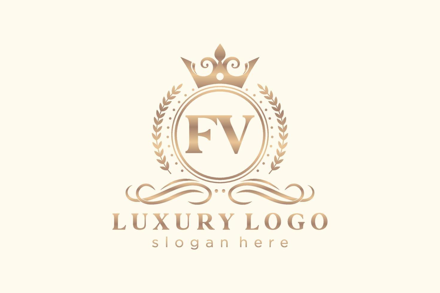 eerste fv brief Koninklijk luxe logo sjabloon in vector kunst voor restaurant, royalty, boetiek, cafe, hotel, heraldisch, sieraden, mode en andere vector illustratie.