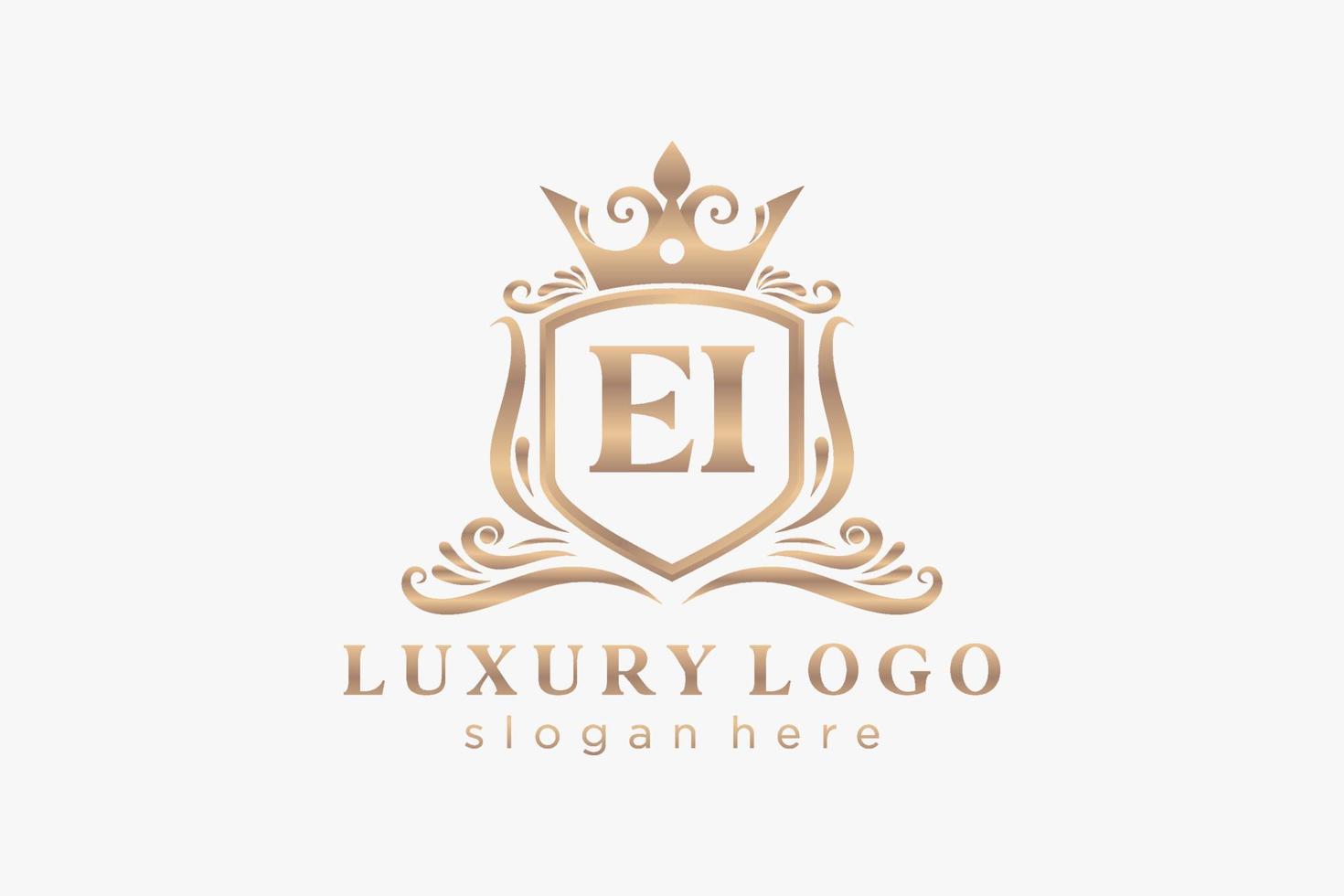 eerste ei brief Koninklijk luxe logo sjabloon in vector kunst voor restaurant, royalty, boetiek, cafe, hotel, heraldisch, sieraden, mode en andere vector illustratie.