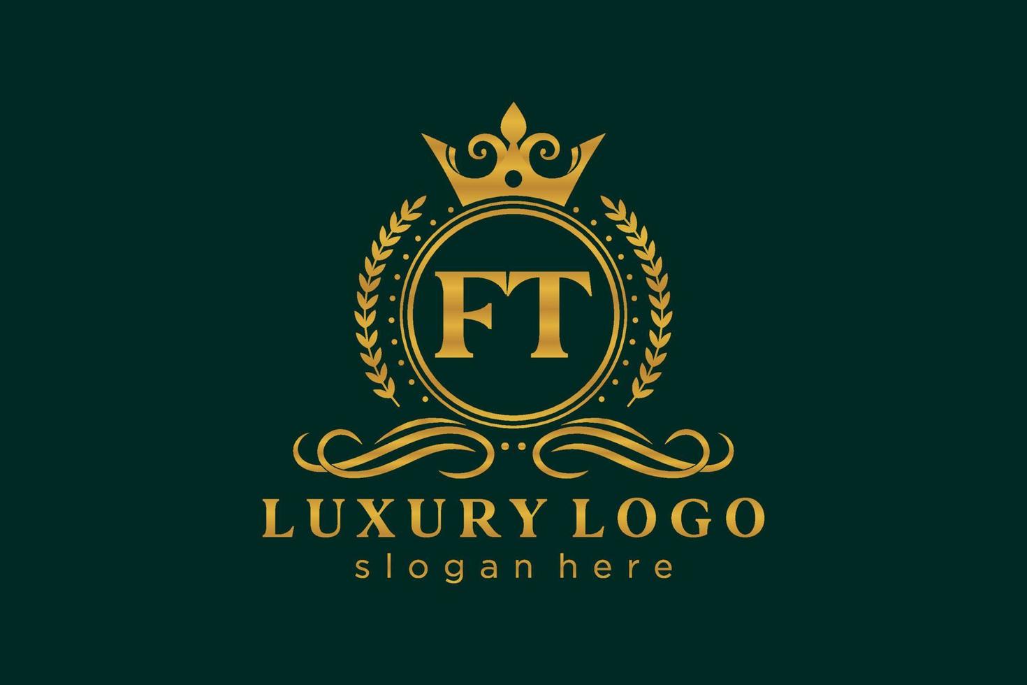 eerste ft brief Koninklijk luxe logo sjabloon in vector kunst voor restaurant, royalty, boetiek, cafe, hotel, heraldisch, sieraden, mode en andere vector illustratie.