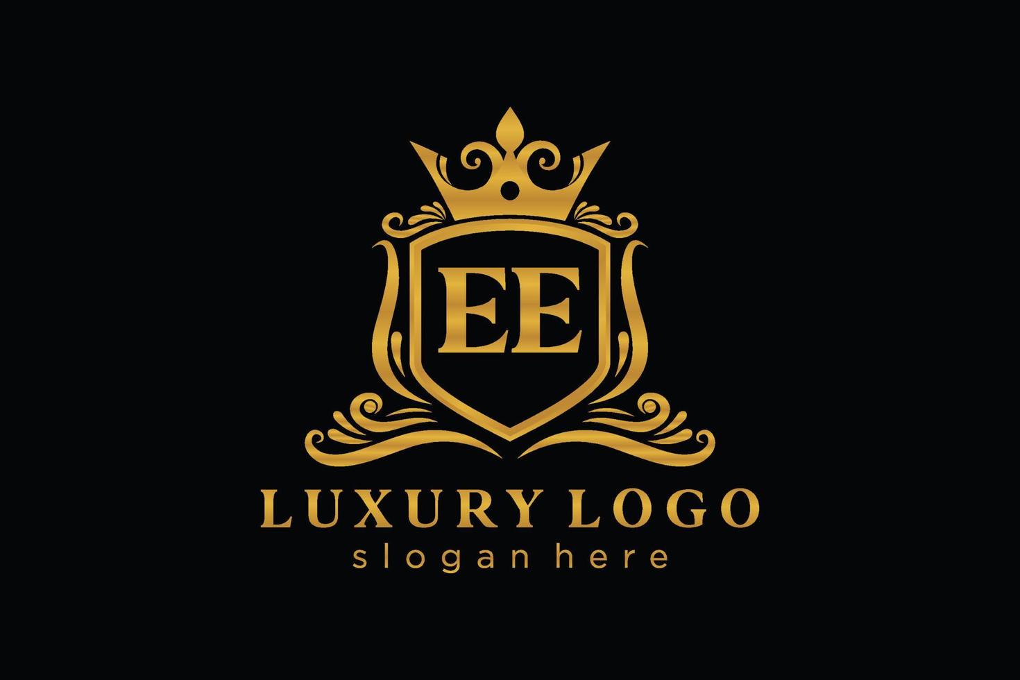 eerste ee brief Koninklijk luxe logo sjabloon in vector kunst voor restaurant, royalty, boetiek, cafe, hotel, heraldisch, sieraden, mode en andere vector illustratie.