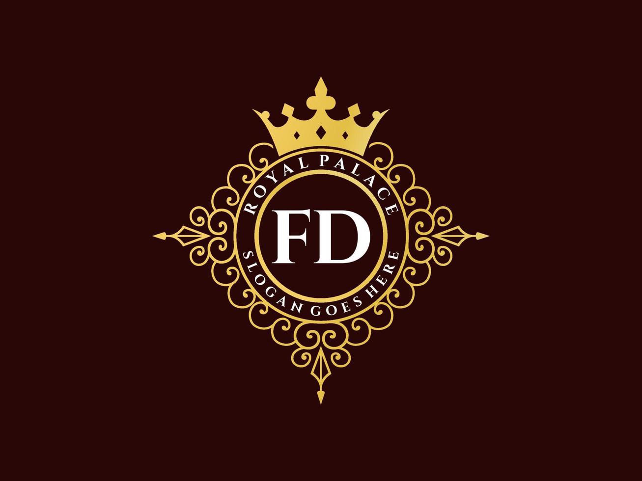 brief fd antiek Koninklijk luxe Victoriaans logo met sier- kader. vector