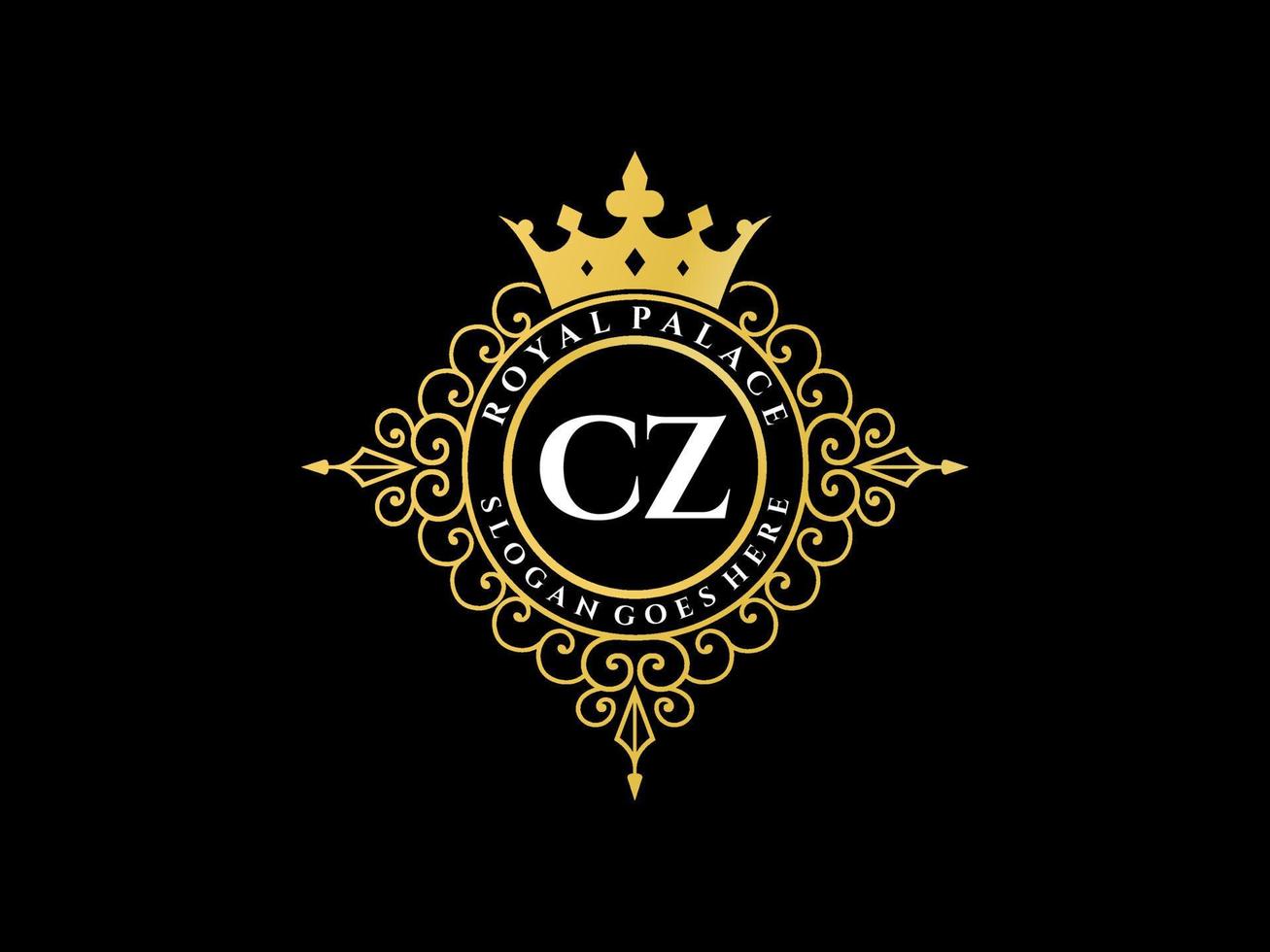 brief cz antiek Koninklijk luxe Victoriaans logo met sier- kader. vector