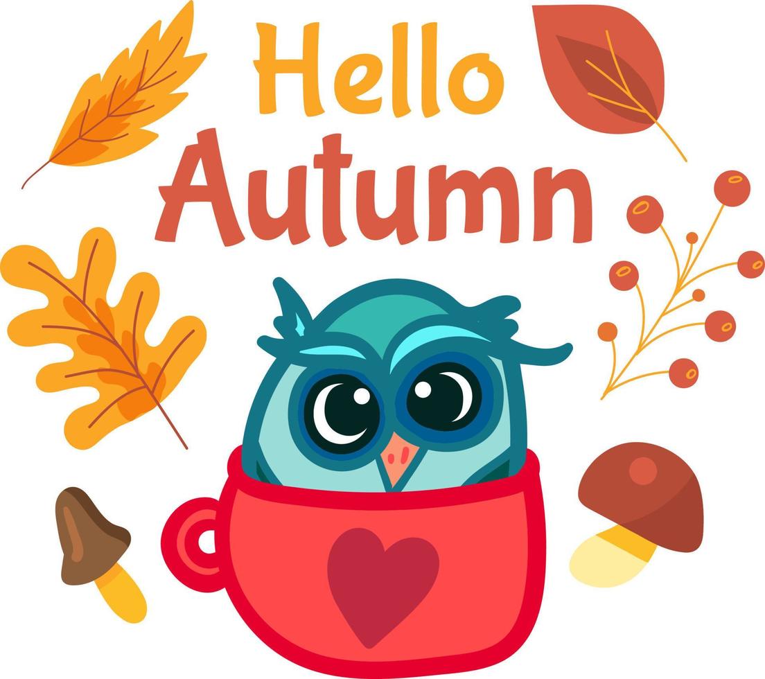 cartoon herfst sticker sjabloon met schattige uil vector