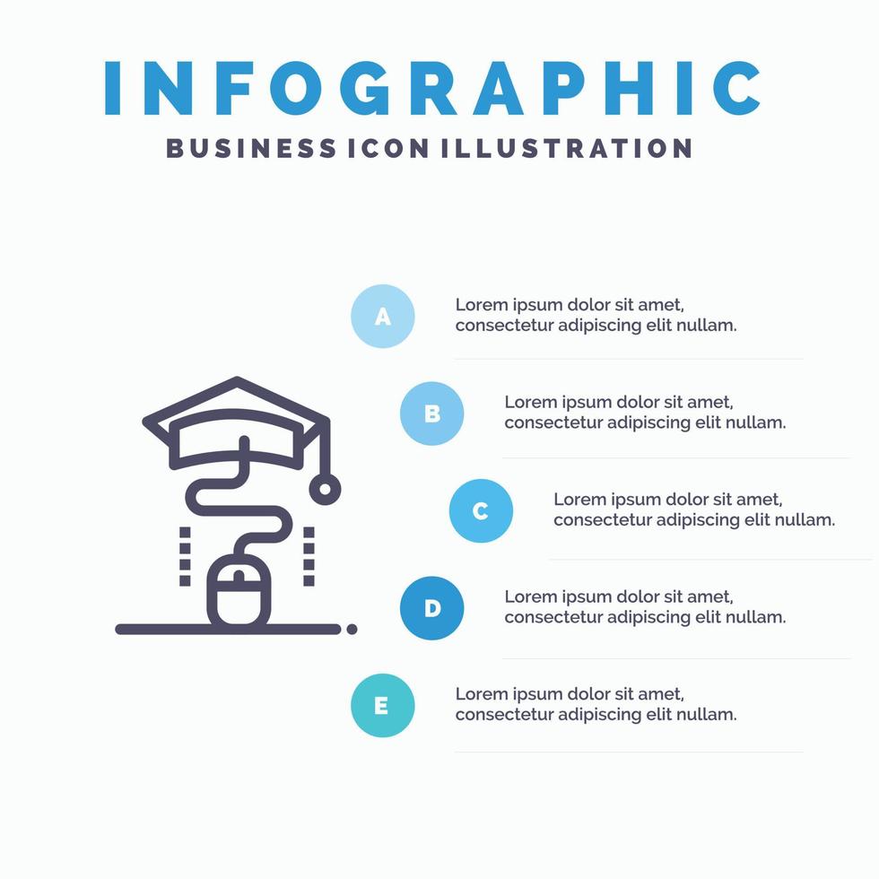 muis diploma uitreiking online onderwijs blauw infographics sjabloon 5 stappen vector lijn icoon sjabloon