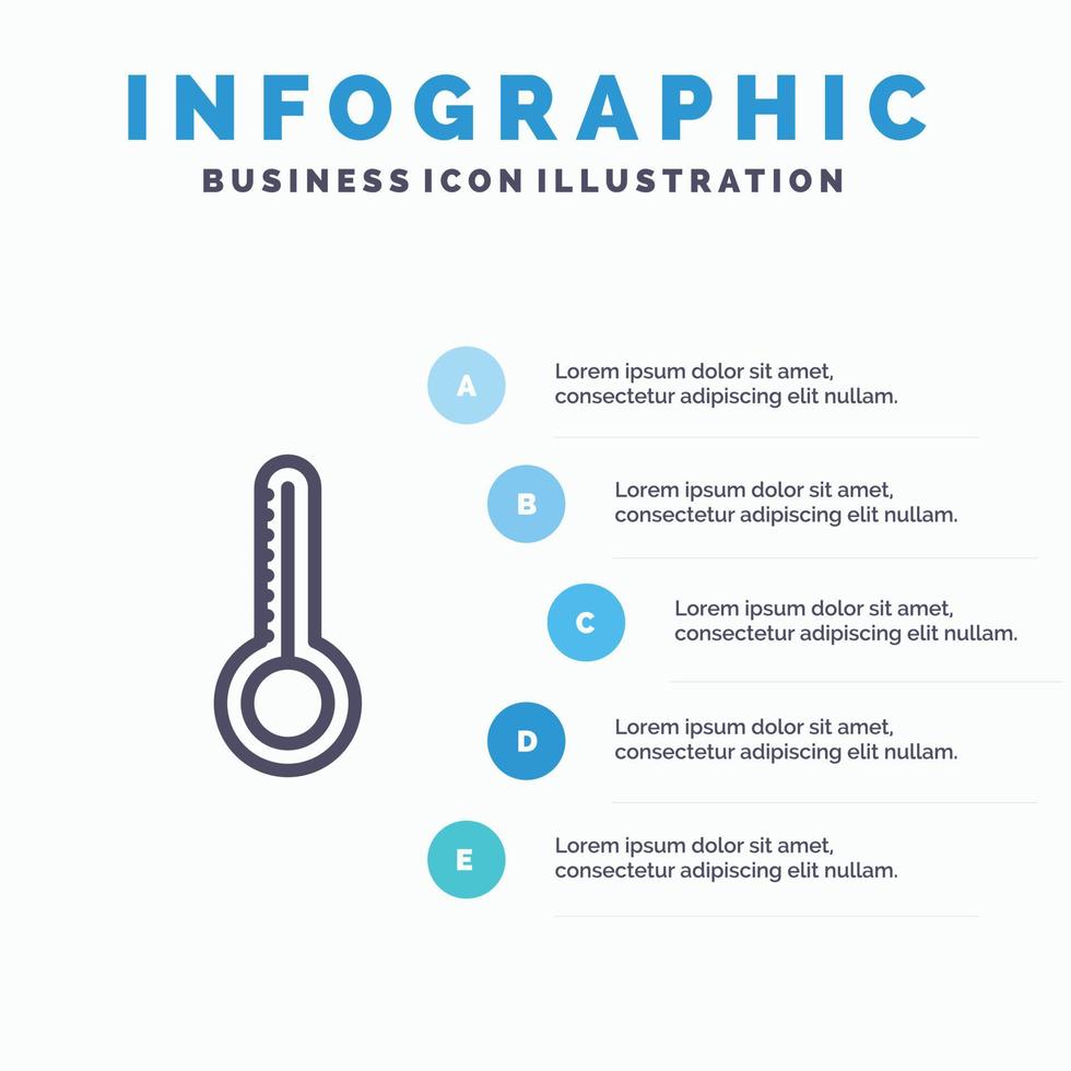 temperatuur thermometer weer lijn icoon met 5 stappen presentatie infographics achtergrond vector